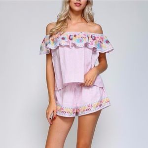 Velzera Boho Embroidered Festival Top & Shorts Set